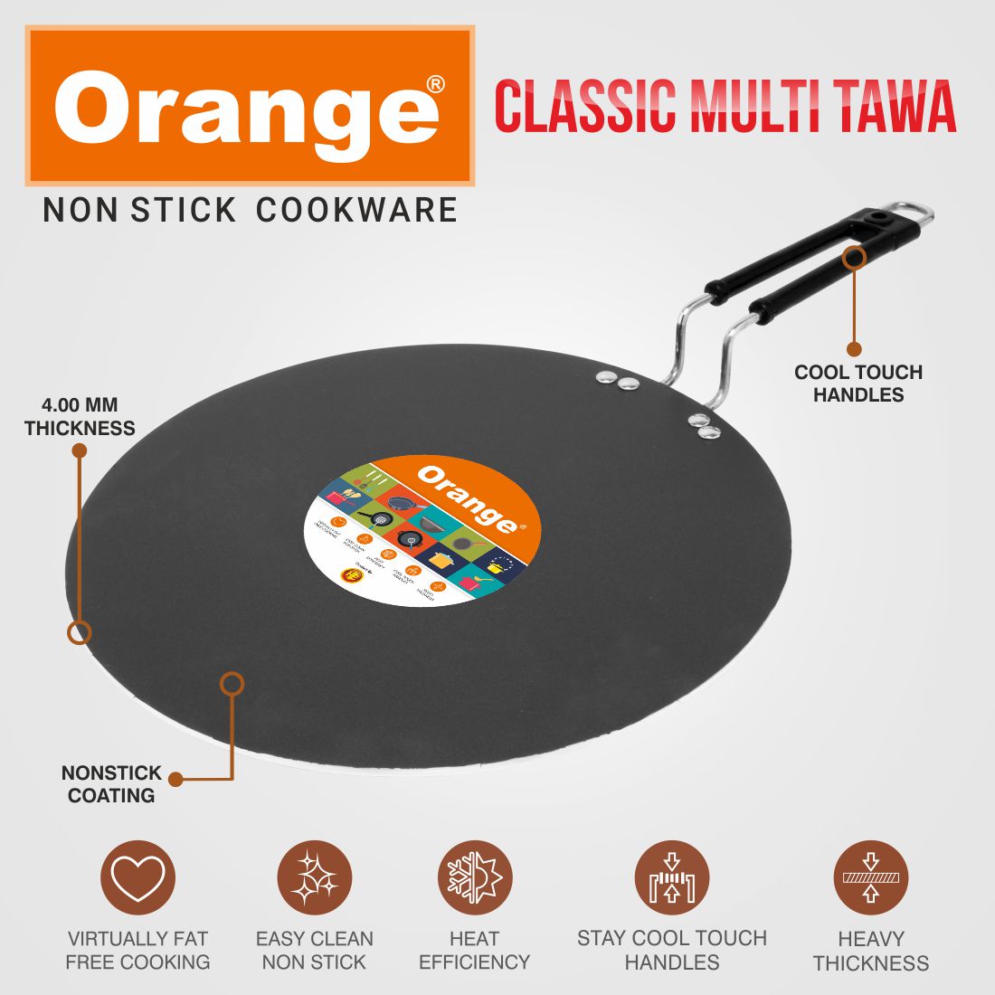Orange 4.0MM Series Elegant Series Non-Stick 275MM Classic Multi Tawa/Chapati Tawa/Dosa Tawa/Flat Tawa with Free Spatula & Scrubber (27.5 cm, Black)