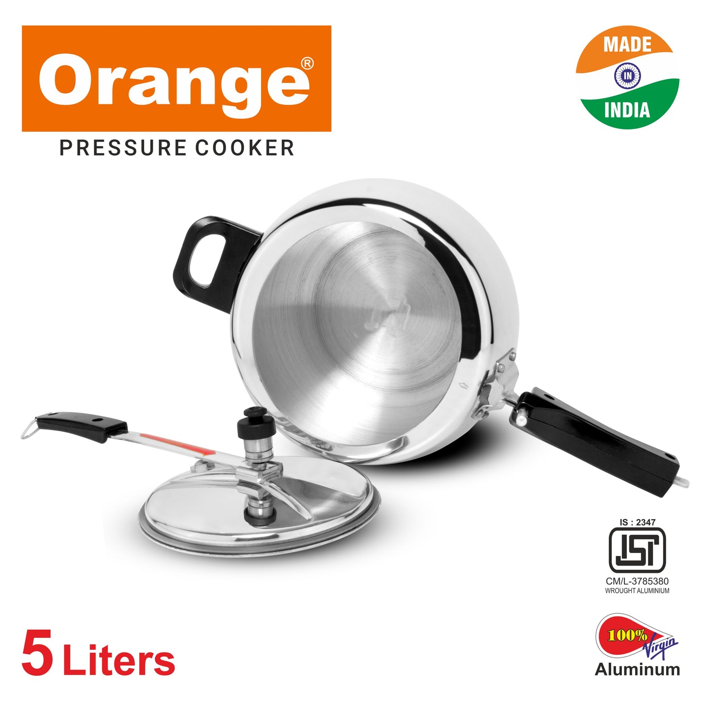 Orange Baleno Series Aluminium Induction Based Inner Lid Pressure Cooker for Kitchen (Silver)