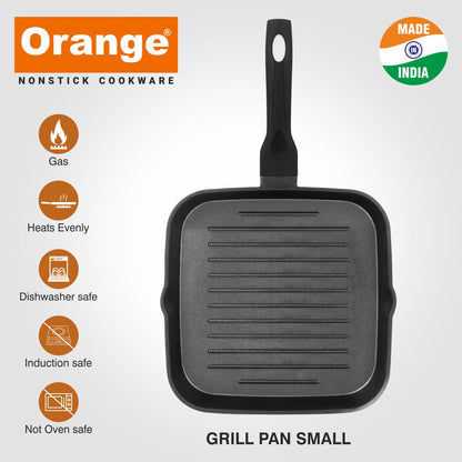 Orange Aluminum Die-Cast | Non Stick Square Grill Pan with Long Handle | Griller | Black | Gastop Compatible