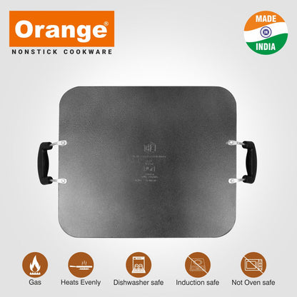 Orange 4.0MM Series Aluminium Non-Stick Multipurpose Tawa | Dosa Tawa | Paratha Tawa with Cool Touch Handle, 4MM Elegant Tawa 33.02 CM Diameter with Free Nylon Spatula & Scrubber | Black