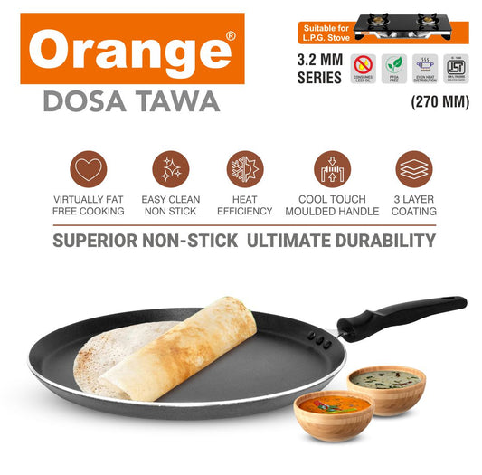 Orange 3.2MM Series Dosa Tawa/Uttapa Tawa/Chilla Tawa with Free Spatula and Scrubber