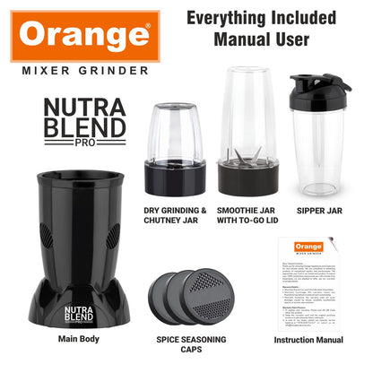 Orange Nexo Series 3 Jar Nutra Pro 450 Watts Mixer Grinder | 1Year Copper Motor Warranty | Black