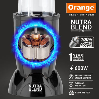 Orange Nexo Series 5 Jar Nutra Blend Pro 450 Watts Mixer Grinder | 1Year Copper Motor Warranty | Black