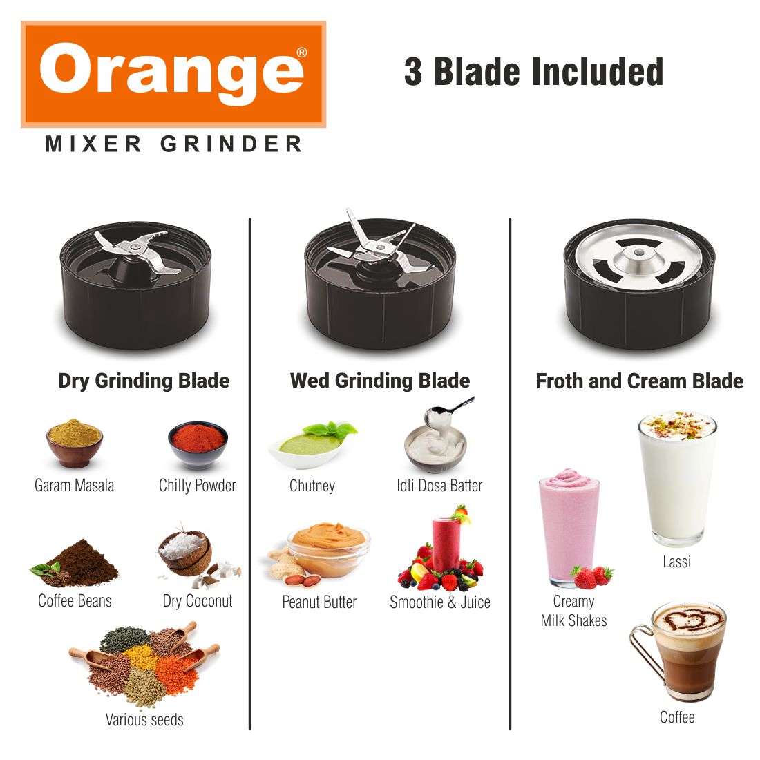 Orange Nexo Series 5 Jar Nutra Blend Pro 450 Watts Mixer Grinder | 1Year Copper Motor Warranty | Black