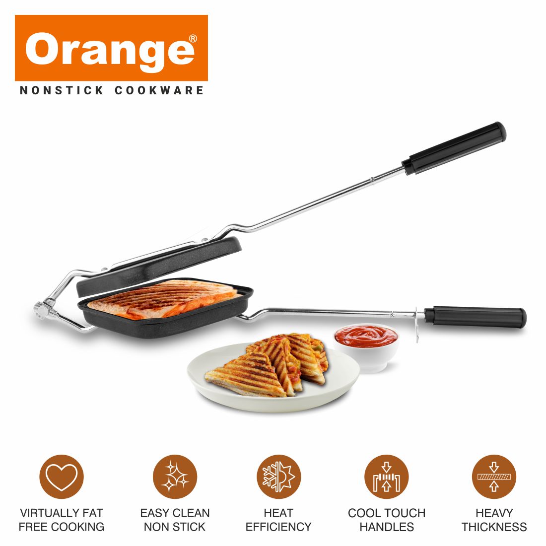 Orange Aluminium Grill Non Stick Toast Sandwich Maker With Free Nylon Tongs Scrubber Non Electric Grill Sandwich Maker Gas Stove Compatible