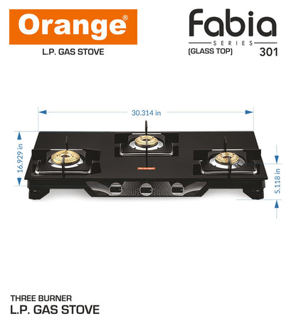 Orange Fabia 3 Burner With Glass Top Gas Stove Black Colour