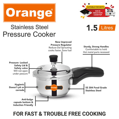 Orange Triply Stainless Steel Outer Lid Pressure Cooker