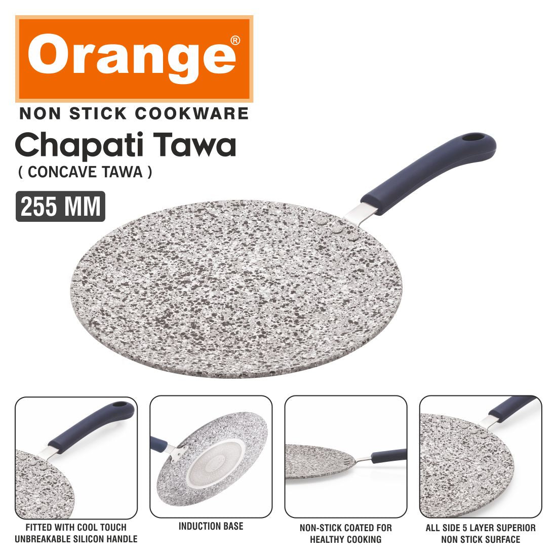 Orange Non-Stick Rockstar Series Roti Tawa/Concave Tawa/Chapati Tawa