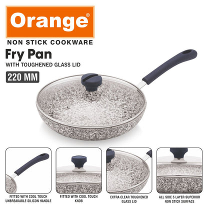 Orange Non-Stick Rockstar Fry Pan/Saute Pan/Deep Kadhai with Cool Touch Silicon Sturdy Handle