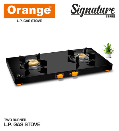 Orange Signature 2 Burner With Glass Top Gas Stove Black Colour