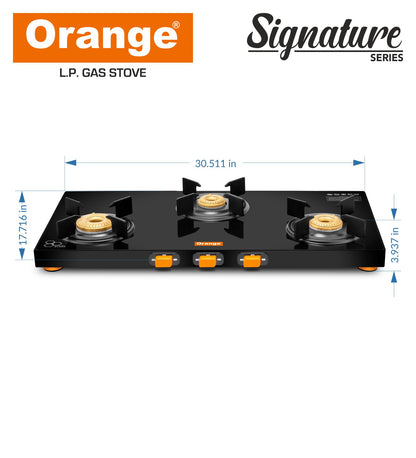 Orange Signature 3 Burner With Glass Top Gas Stove Black Colour