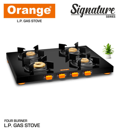Orange Signature 4 Burner With Glass Top Gas Stove Black Colour