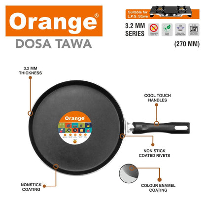 Orange 3.2MM Series Dosa Tawa/Uttapa Tawa/Chilla Tawa with Free Spatula and Scrubber - Orange CookwareOrange 3.2MM Series Dosa Tawa/Uttapa Tawa/Chilla Tawa with Free Spatula and Scrubber